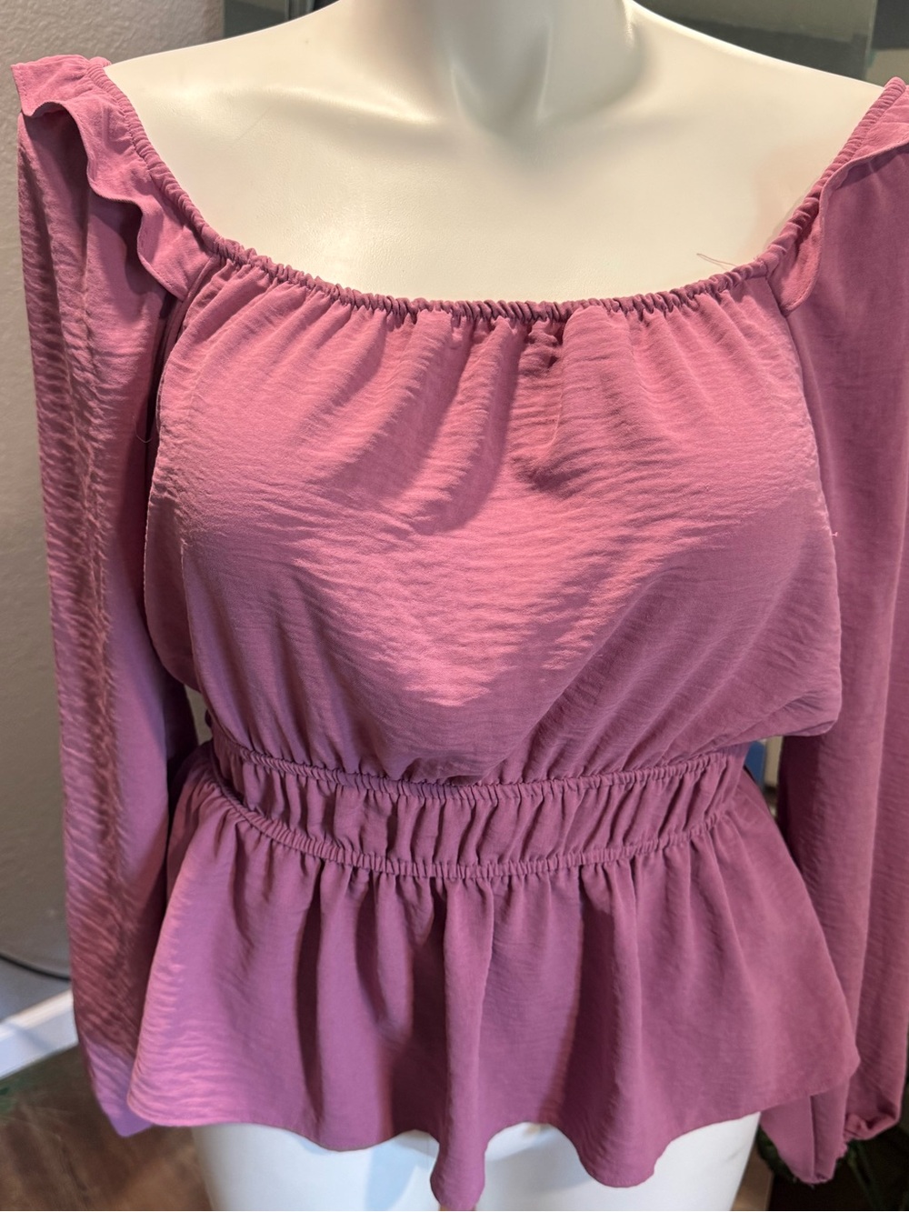 Nine West Mauve Off-Shoulder Peplum Blouse